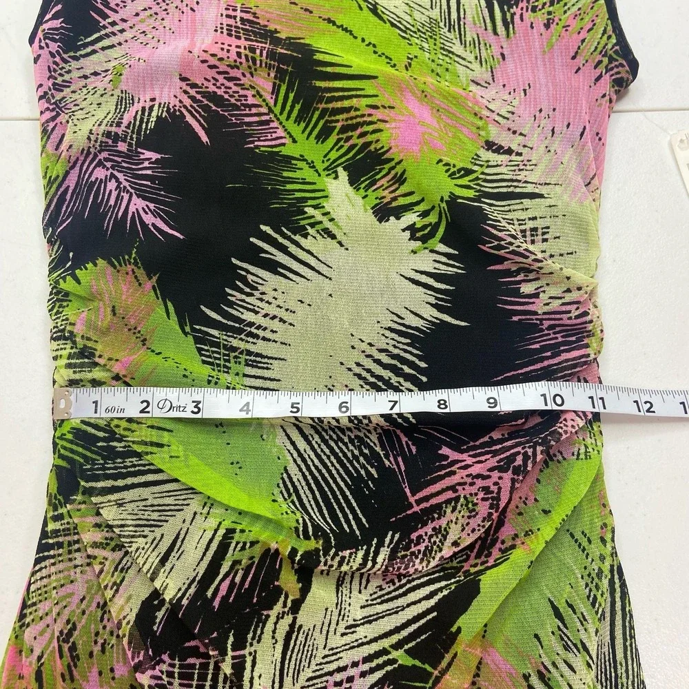 Kay Unger Palm Print Bodycon Midi Dress Women's Large Resort Vacation Tropical‎